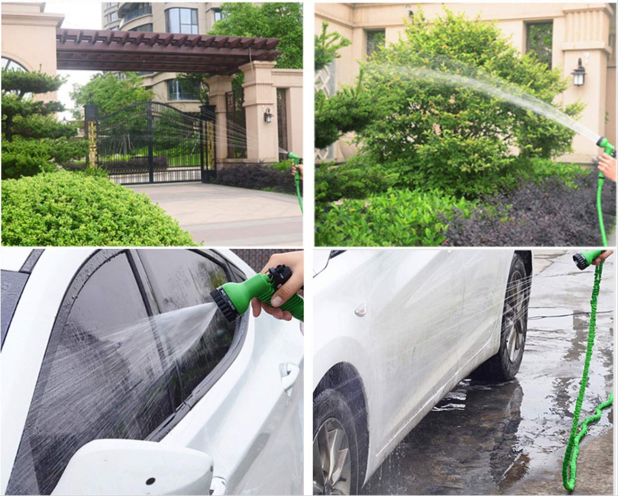 Manguera De Jardín Extensible Manguera De Agua Flexible Extensible Pistola De Plástico Manguera Mágica/Telescópica para Riego Tubo De Riego Estirable 75ft Manguera de jardín Verde