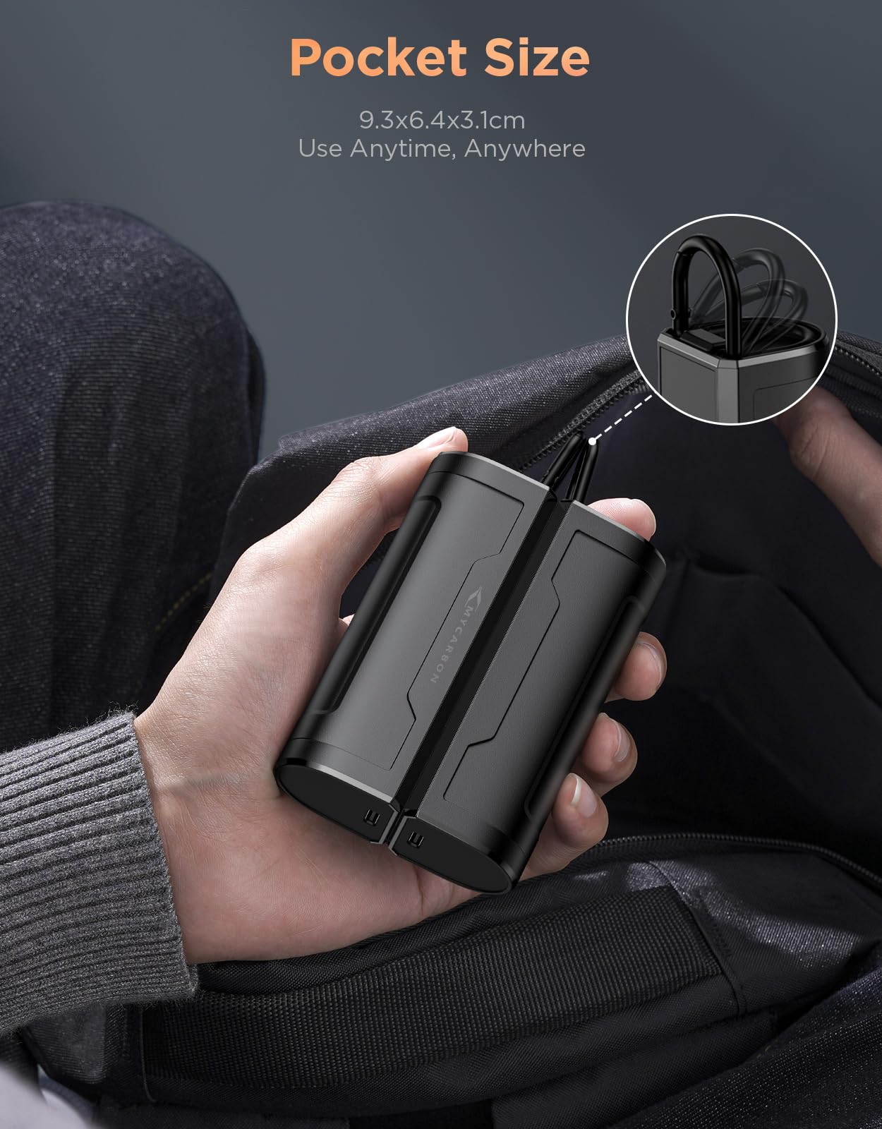 Chauffe-mains électrique MYCARBON 2 En 1 – Magnétique, 10000 MAh, Batterie De Secours, 3 Niveaux De Chaleur (40-55°C), USB-C – Idéal Pour L’hiver Et Les Activités Outdoor