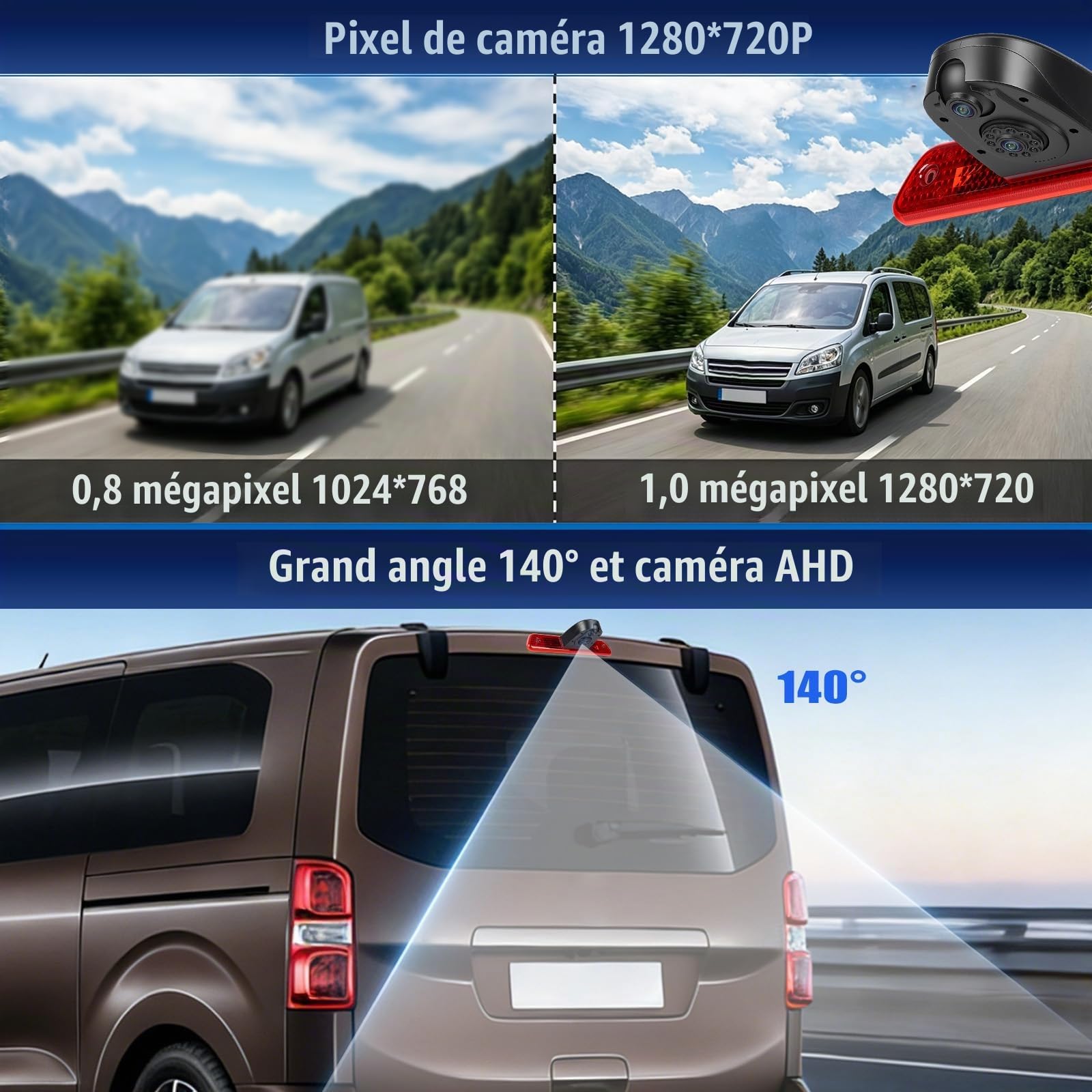CAMECHO Caméra de Recul HD pour Citroën Jumpy Peugeot Expert Toyota Proace 2007–2016 avec Vision Nocturne, IP67 étanche, Grand Angle 140°, Caméra Orientable à 30°, 12 V, câble de 10 m
