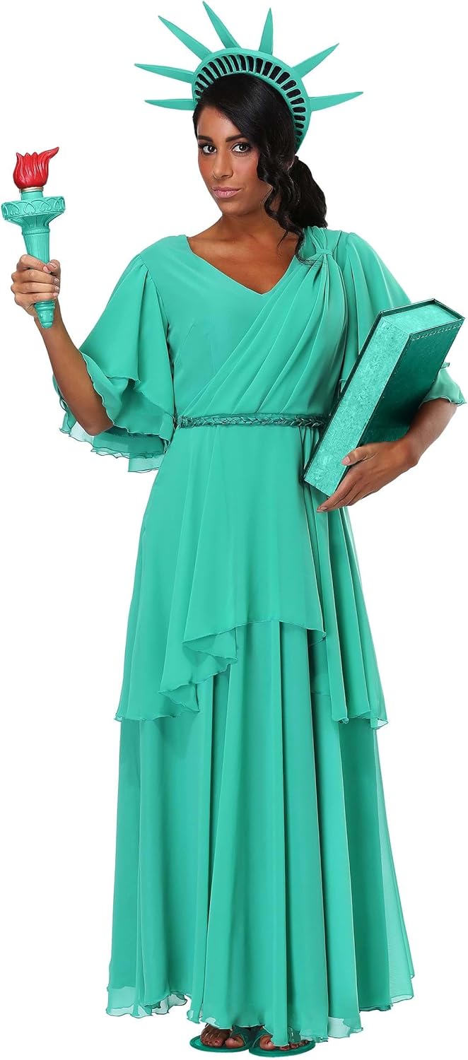 Adult Statue of Liberty Costume | Womens Lady Liberty Freedom Independence Day Parade Green Outfit - Dress, Crown, Torch