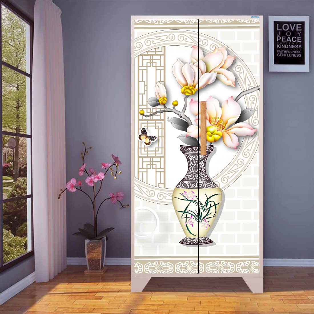 Bnezz Self Adhesive Almirah Stickers Extra Large Size (99x219) Cm Wall Stickers for Wardrobe Stickers for Bedroom | Wallpaper for Walls & Door Sticker | Almera Sticker (RoyalPotAlmira)
