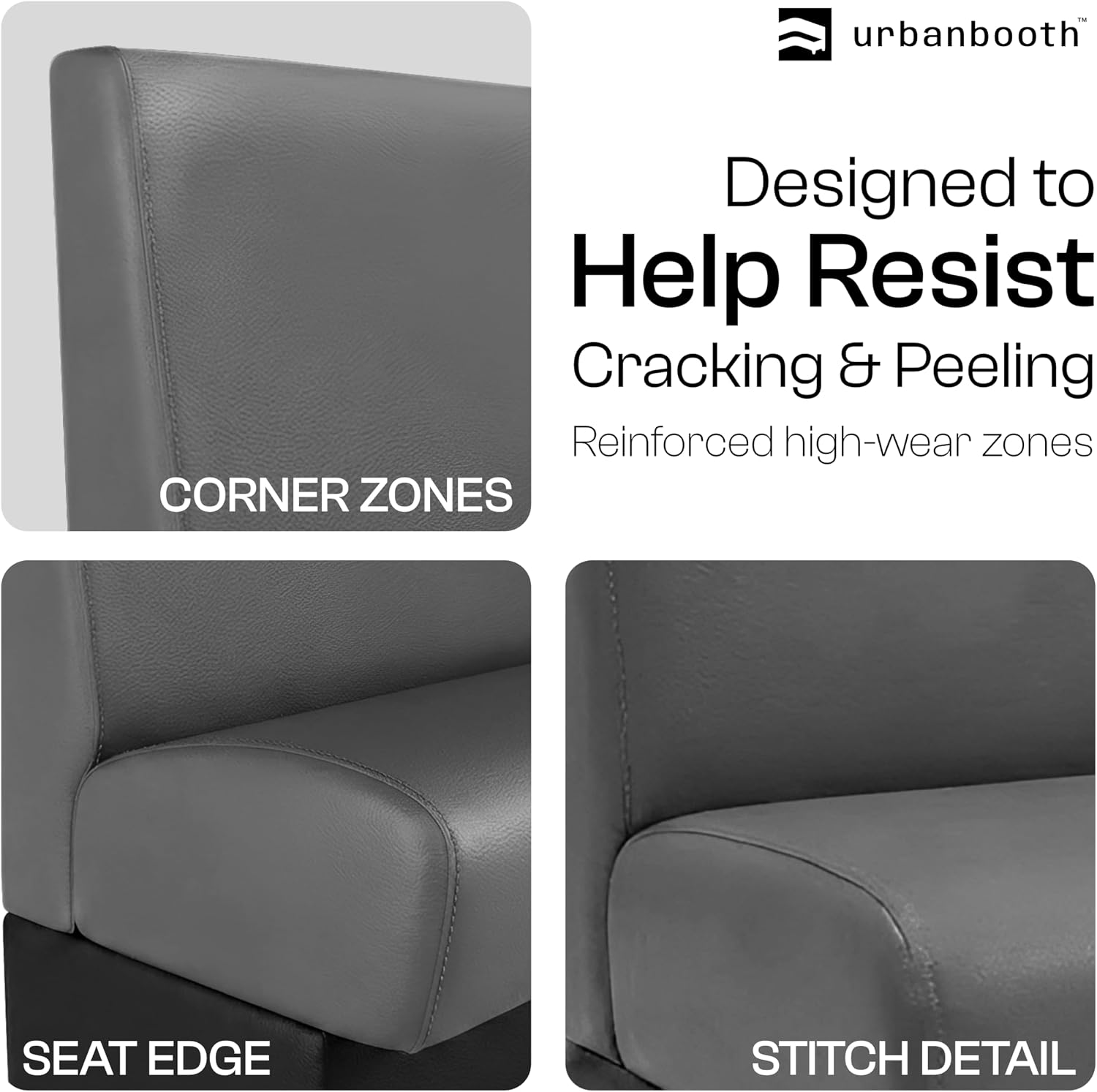 2-Pack 96" Corner Booth Seating – 42" High Half-Circle Corner U-Booth with Plain Tight-Back Upholstery, Birch Plywood Frame, High-Density Foam, Gray Vinyl for Café & Restaurant Seating