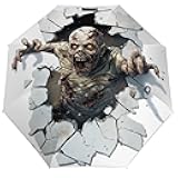 DuduYH Spooky Ghost Figure Appearing in The Wall Folding Umbrella Horror 3 Folds Auto Windproof Travel Umbrellas Strong Lightweight Umbrellas for Outdoor Sun & Rain