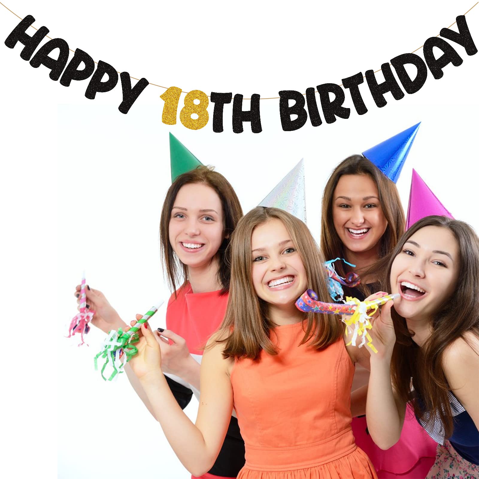 Bluelves 18e verjaardag decoratie, 18e verjaardag decoraties banner achtergrond blauw goud, 18e verjaardag slinger banner vlaggetjesslinger ballonnen decoratie, zwart goud confetti 18e verjaardag