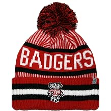 NCAA Campus Apparel for Men & Women - Wisconsin Badgers Red - Knit Pompom Cuffed Logo Beanie Hat