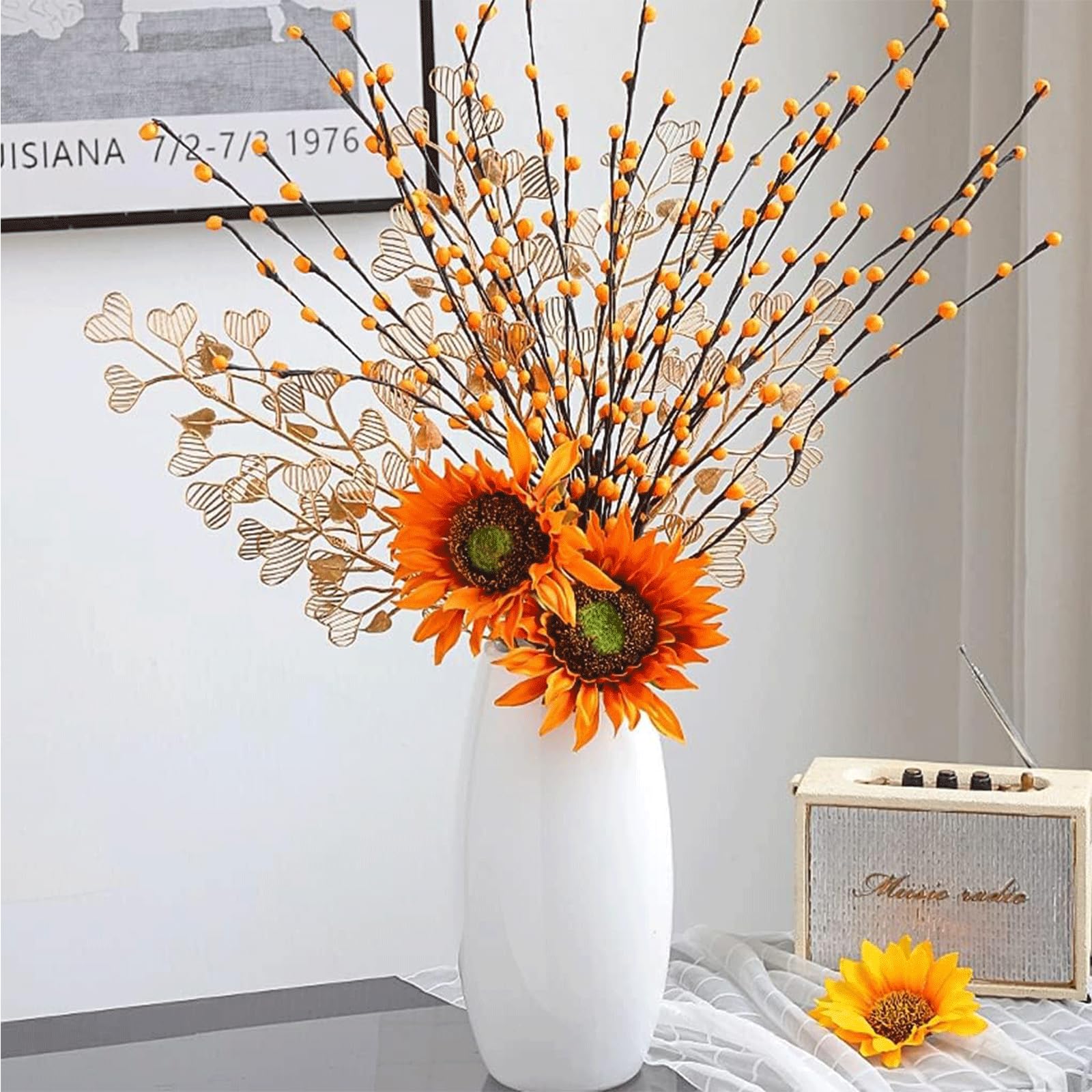Girasole, salice Argentato Artificiale, Bonsai, Fiori Artificiali squisiti, Fiori Finti per Feste da Tavolo, Bouquet da Interni
