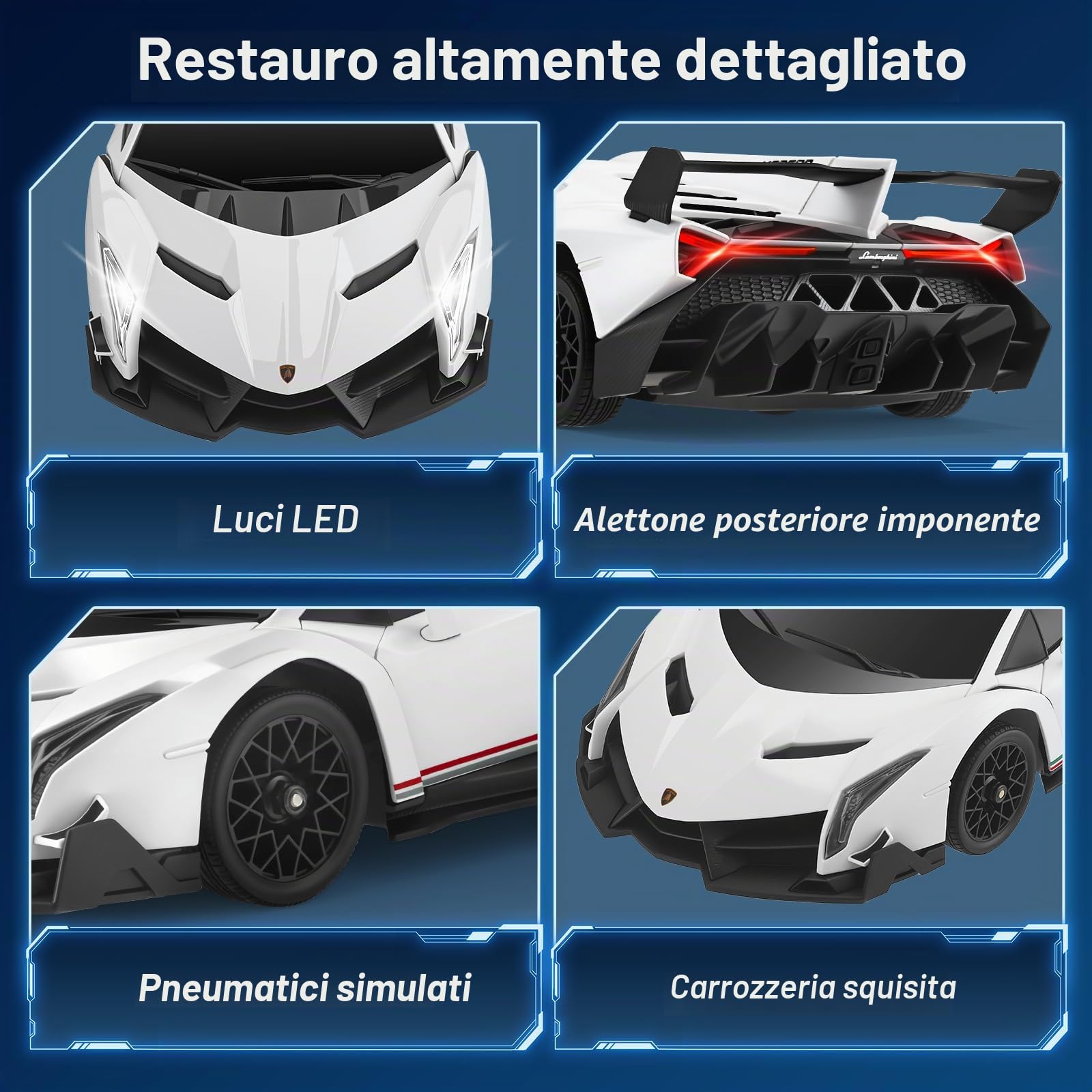 Lamborghini RC Drift Car 1:18 4WD - Auto da corsa ad alta velocità da 35 km/h con luci a LED - Giocattolo da drift telecomandato completamente proporzionale, regalo per bambini, bianco
