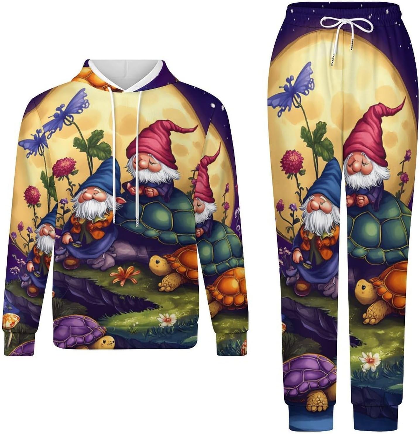 Gnomes Moon 2 Piece Sweatsuits for Men Women Casual Tracksuits Jogging Suits