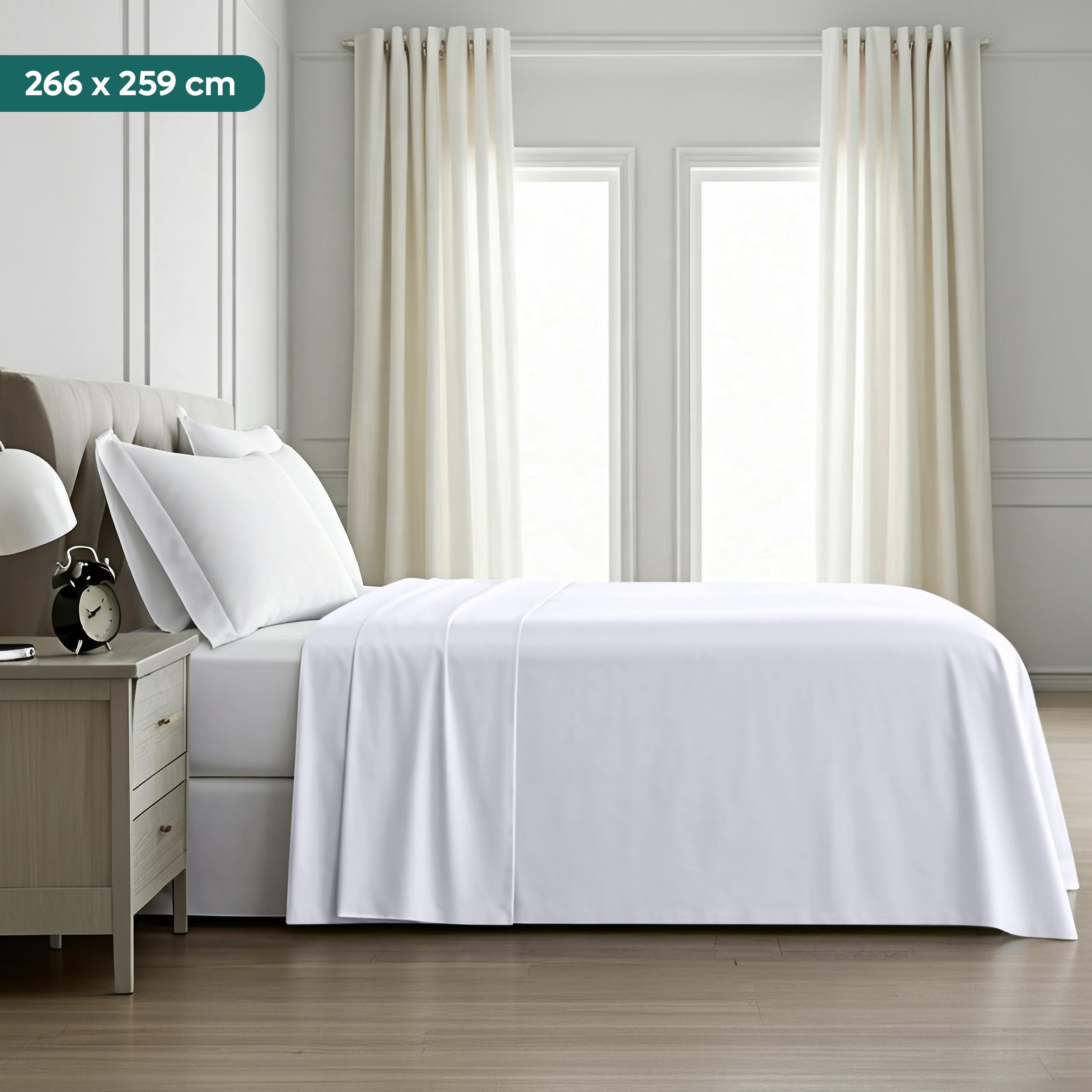 Utopia Bedding - 2er Set Bettlaken ohne Gummizug - 266x259cm - Weiß – Ansicht 4