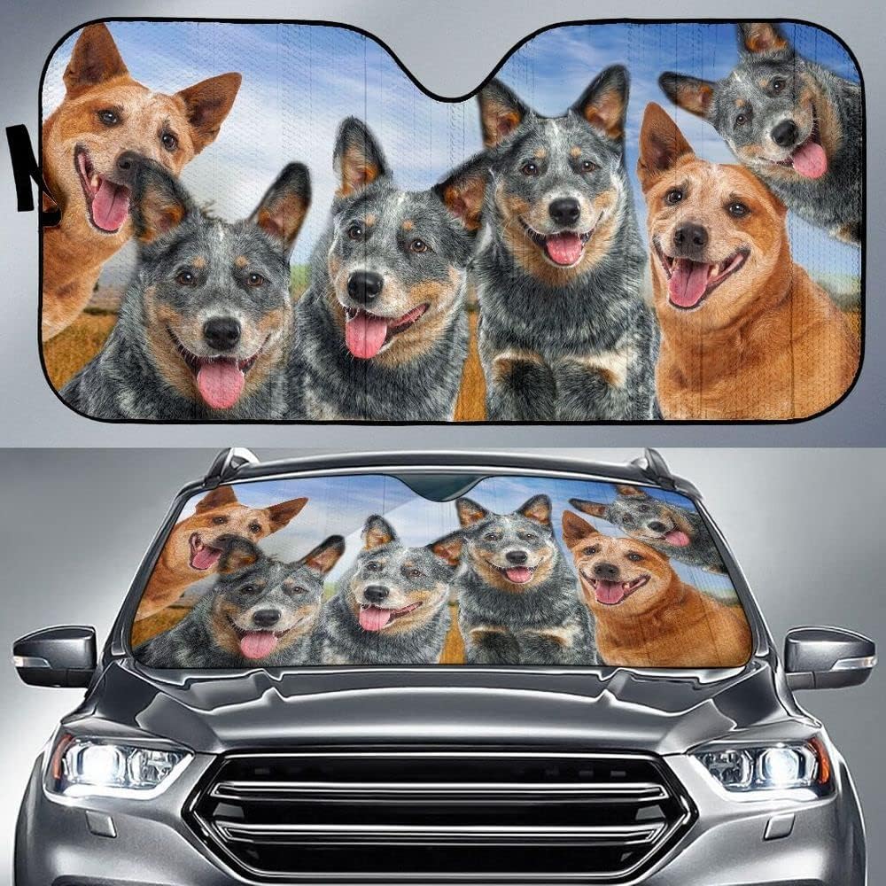Heeler Red Heeler Dog Lover Car Windshield Sun Shade, Australian Cattle Dogs Blue Sky Auto Sunshade Accessories, Gift for Dog Lover, Car Front Window Auto Visor Blocks UV Keeps Your Vehicle Cool