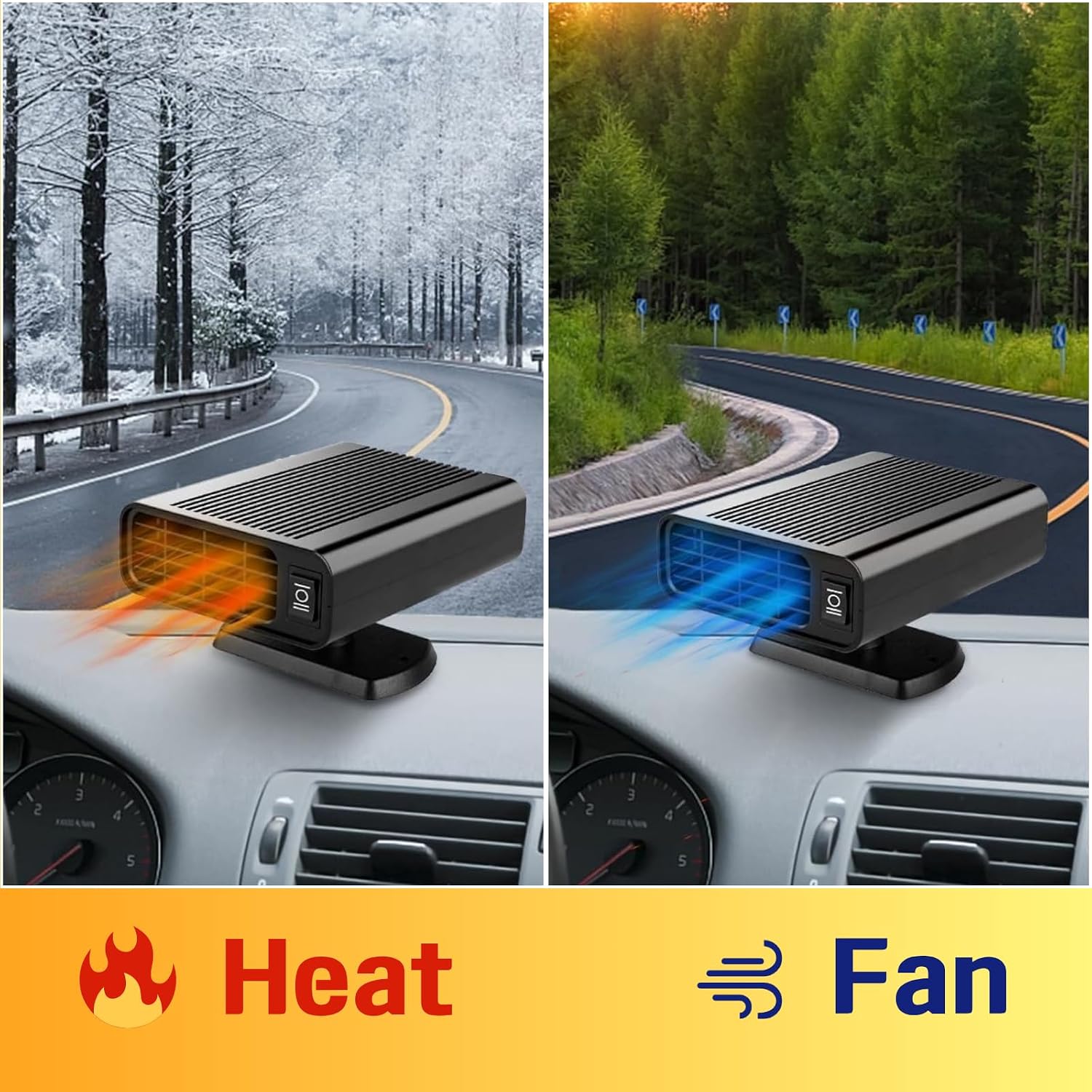 Car Heater - 12V Portable Car Heaters for Vehicle Plug in Cigarette Lighter 150W, 2 in 1 Fast Heating Defrost Defogger, 360 °Rotatable Windscreen Defogger Defroster for Trucks, SUV, Cars Windshield