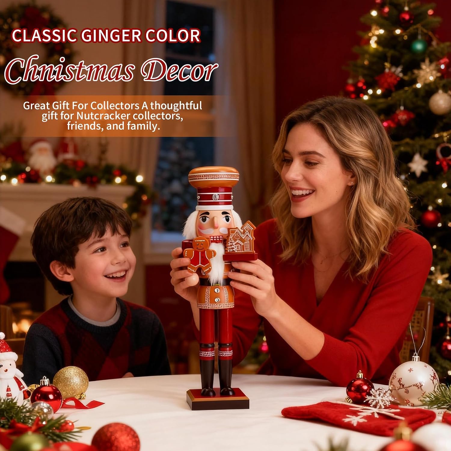 15-Inch Giant Christmas Nutcracker Decorations | Gingerbread Man & Santa Chef Wooden Nutcrackers | Holiday Tabletop, Shelf & Mantel Decor | Traditional Christmas Party Favors & Gifts