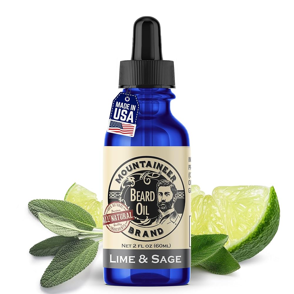 Mountaineer Brand Natural Beard Oil with Lime & Sage Scent | Made in West Virgina | Hydrates, Moisturises, Softens & Conditions for Beard Growth | Treats Dry Itchy Beards for Men | 2oz