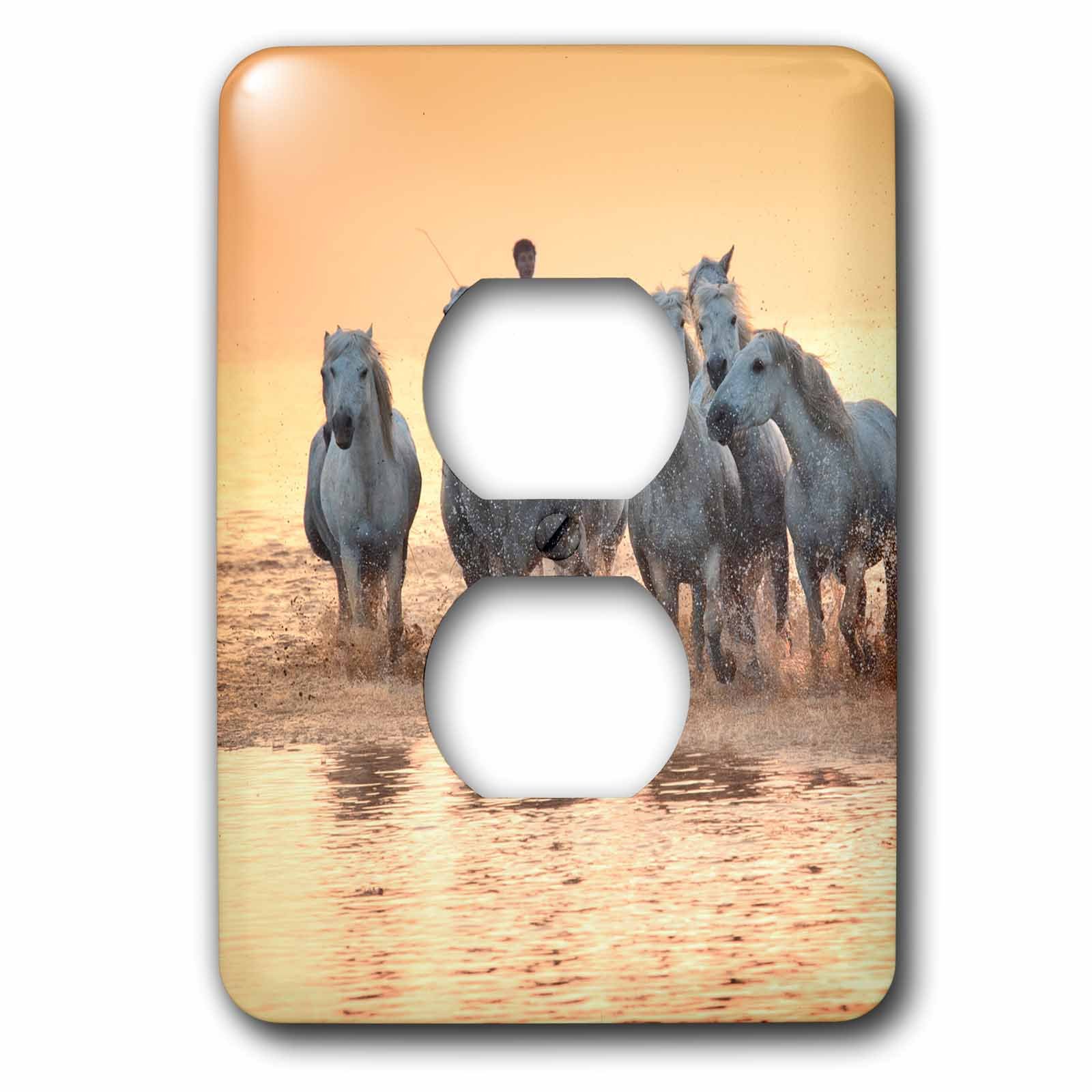 Chevaux blancs de Camargue 2 prises plaque murale décorative