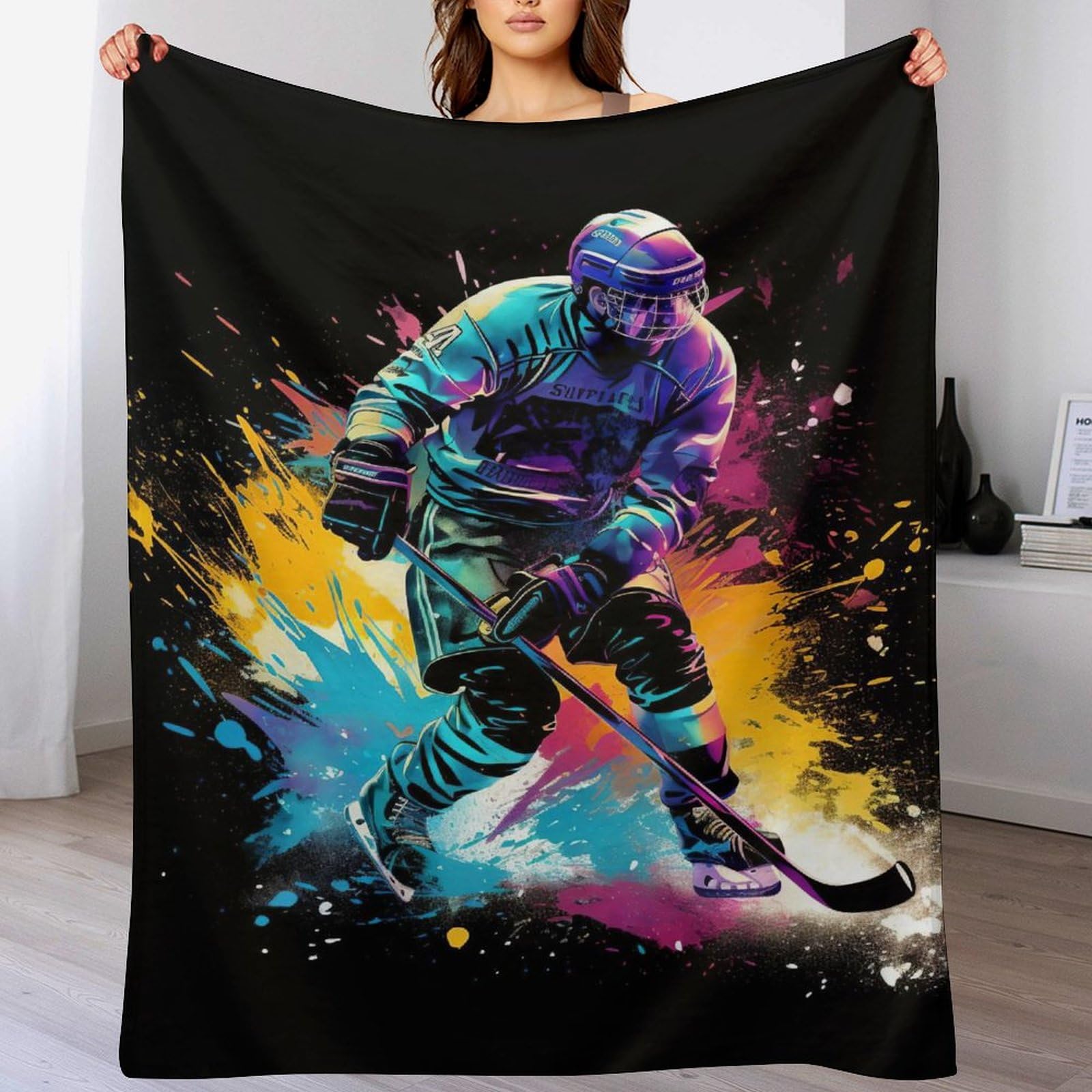 Couverture de hockey sur glace en flanelle 130x150 cm plaid doux pour lit et canapé