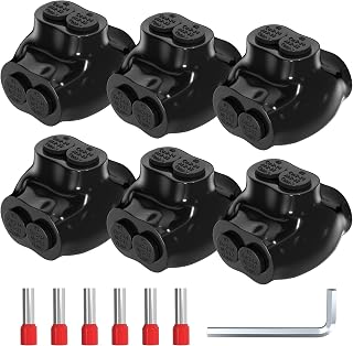 Joinfworld 2 Port Insulated  Splice Connectors 2-14 AWG Aluminum to Copper Wire Connectors Dual Entry Black Electrical Cable Connectors with 5/32" Slotted Allen Hex - 6 Pack