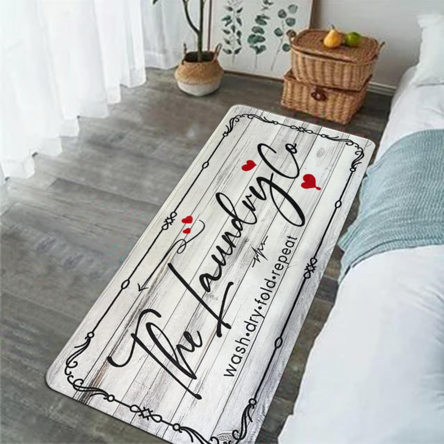 Laundry Room Rug Runner, 24"X72" Laundry Organization Waterproof Non Slip Mat Text Design Rug Machine Washable Large Bathroom Rugs Stylish Versatile Laundry Room Rugs Decor