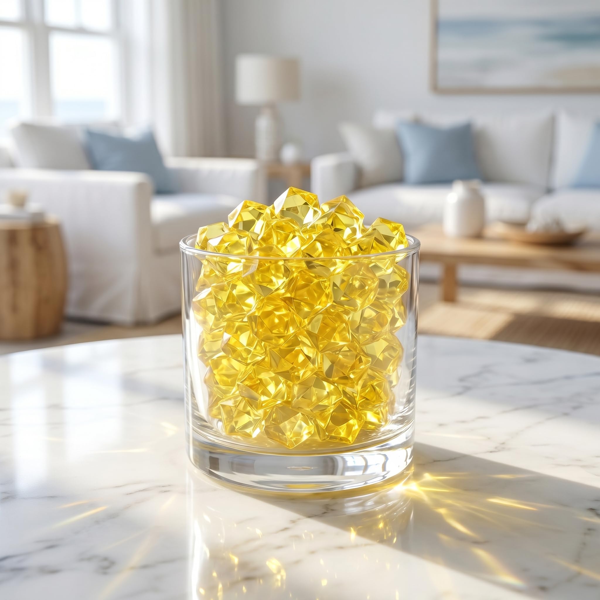 Lot de 200 pierres précieuses en acrylique jaune de qualité supérieure pour décoration de table, vase, aquarium (jaune)