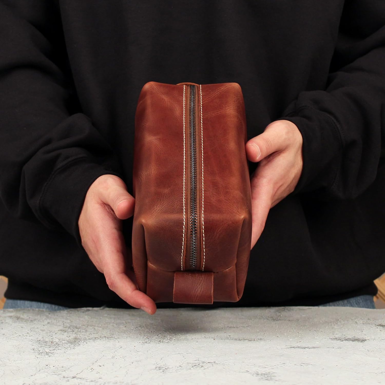 Personalized Travel Toiletry Bag for Men Premium Genuine Leather Dopp Kit for Men, Leather Dopp Kit Dark Brown Medium