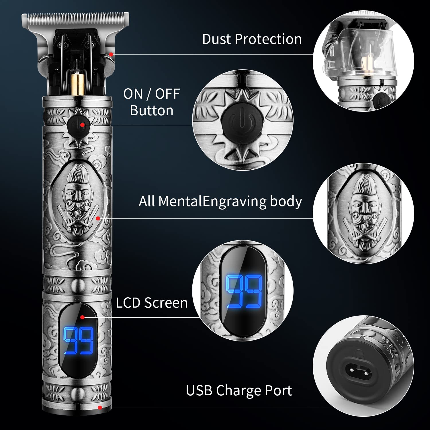 Suttik Men's Cordless Hair and Beard Trimmer with T-Blade