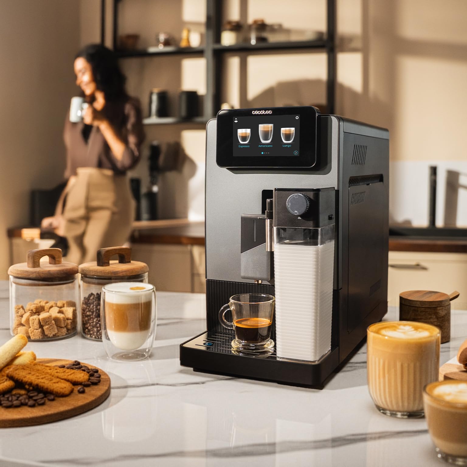 Cecotec Macchina Caffè Espresso Superautomatica Cremmaet Latte Art. 1500W, 19Bar, Thermoblock, 6 Bevande, Serbatoio Caffè 150g, Macinino Conico, Pulizia Automatica, Serbatoio Acqua 1.1L e Latte 400ml