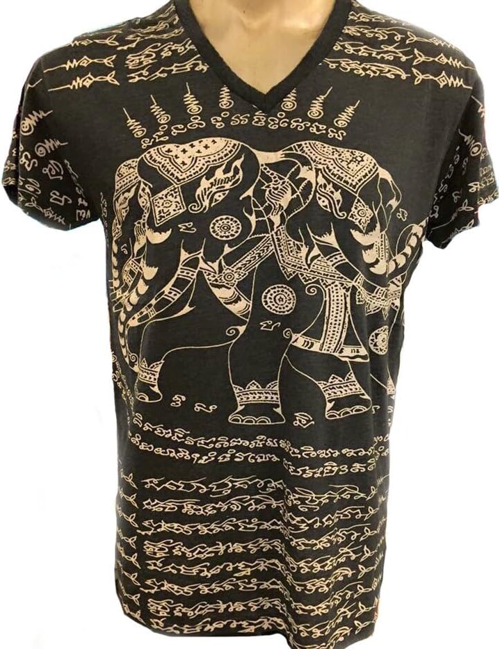MTF Thai Tattoo Sak Yant Yantra Magic PHA Yan Talisman Elephant Buddha Muay Thai Amulet T-Shirt Black - Size L
