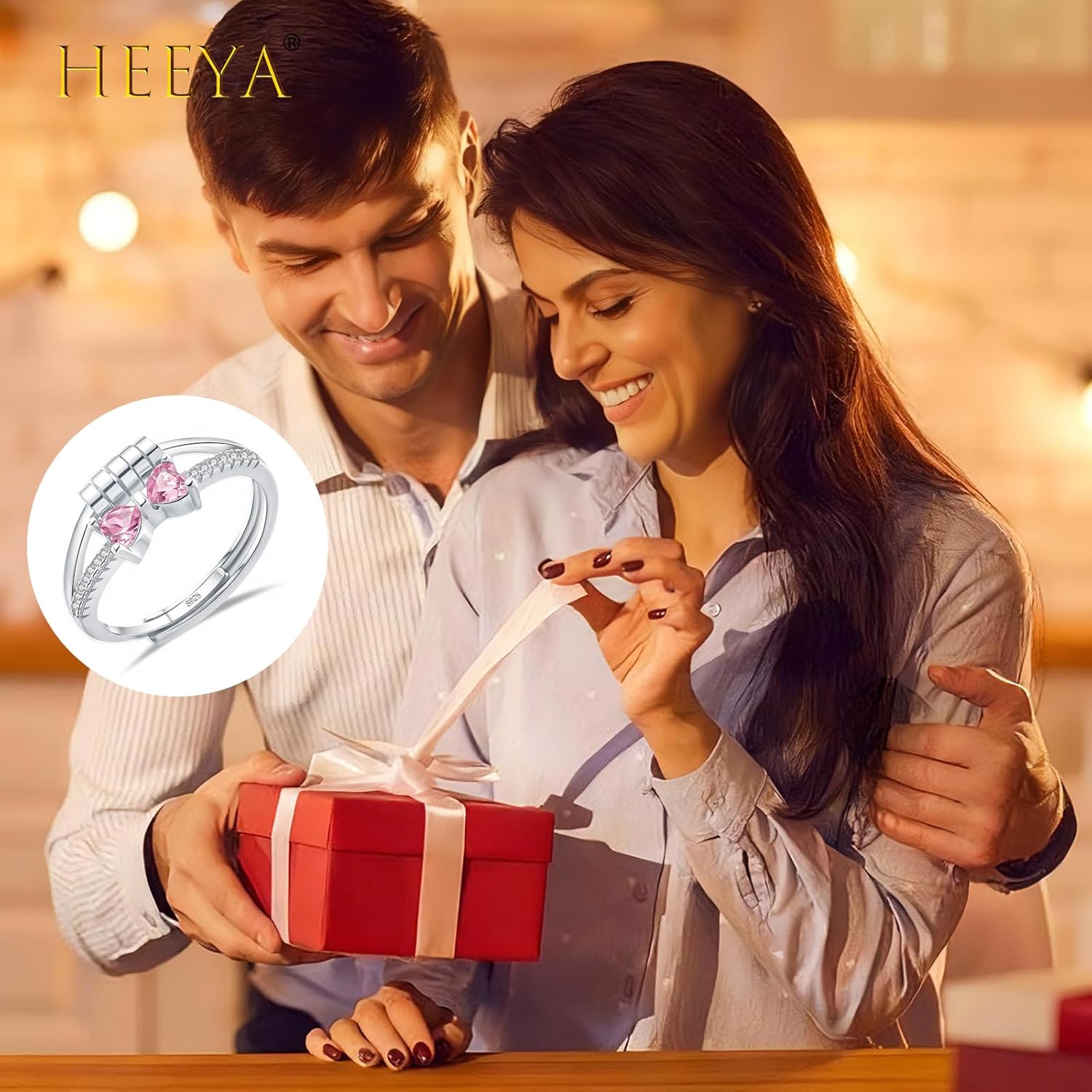 HEEYA Birthstone Rings for Women,Anxiety Ring,Dainty Sterling Silver Plated Bow Spinner Fidget Ring,Adjustable Birthstone Ring for Women,Birthday Christmas Gifts for Wife Daughter Sister - Image 7