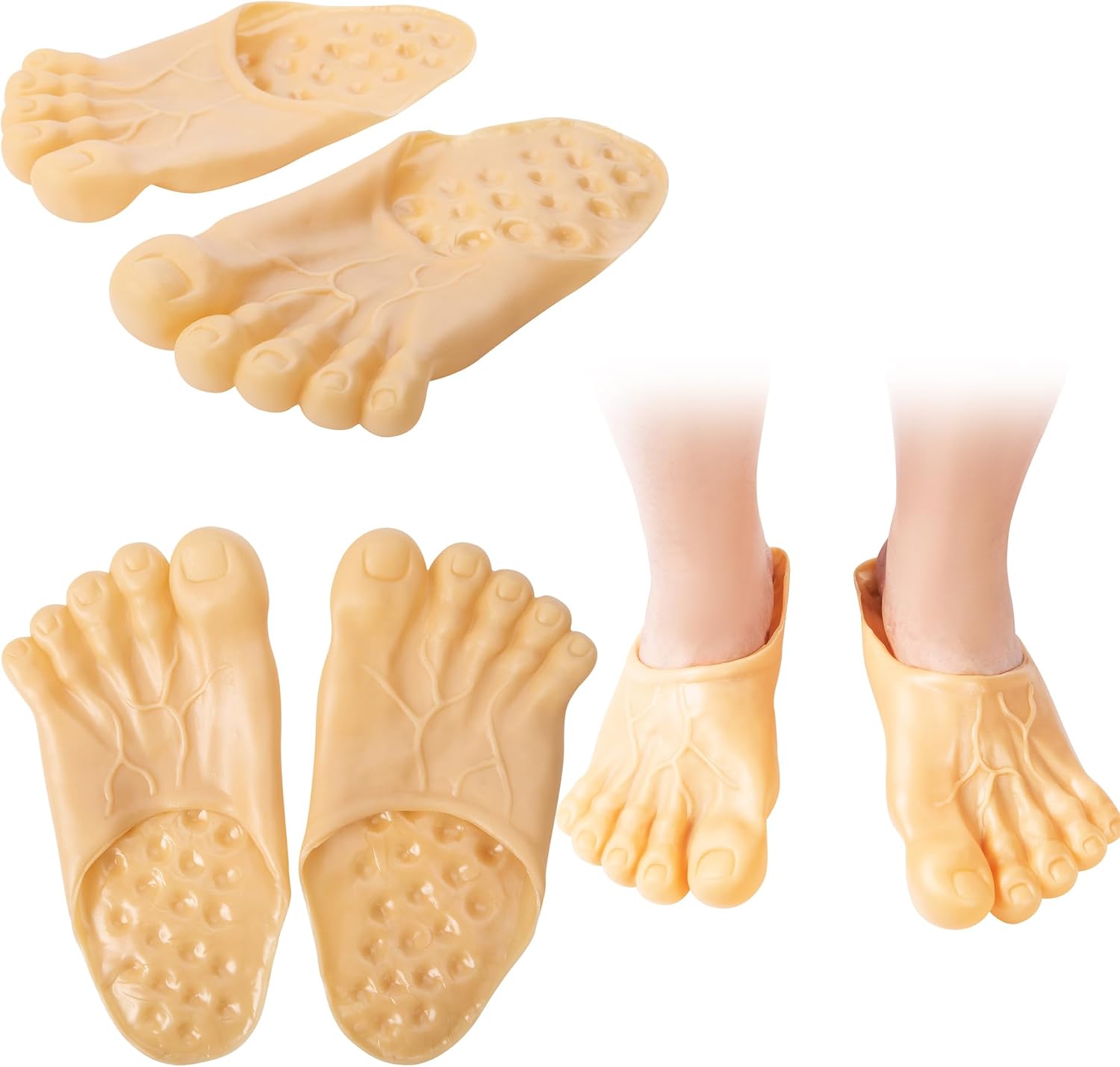 Sfcddtlg Halloween Barefoot Funny Feet Slippers - Realistic Big Foot Shoe Covers - Scary Costume Props Toe Slippers for Family Cosplay Accessories