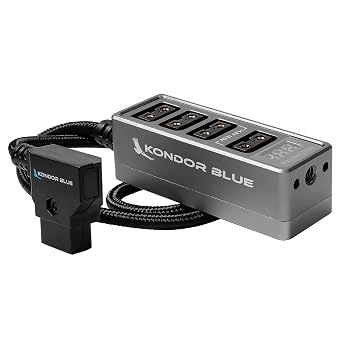 KONDOR BLUE | 12V D-Tap Power Hub Splitter with Voltmeter, 4 Way | 1/4-20 Threads, ARRI Anti Twist Locating Points, Multi Hole Mounting, Power Distribution for Camera Rigs | Gray