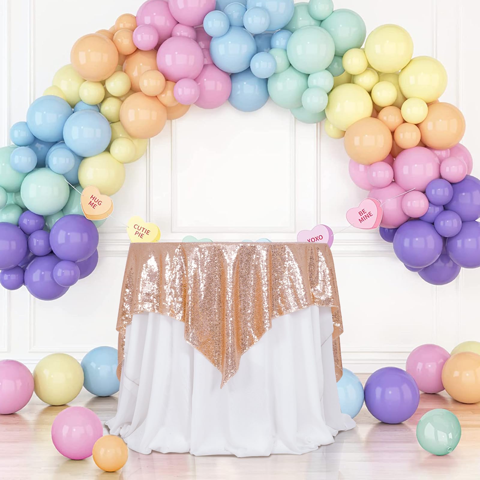3E Home 127X127cm Rose Gold Sequin Tablecloth,Square Sequin Table Cover for Wedding Party Halloween Christmas Banquet (50x50 inches) - Image 2
