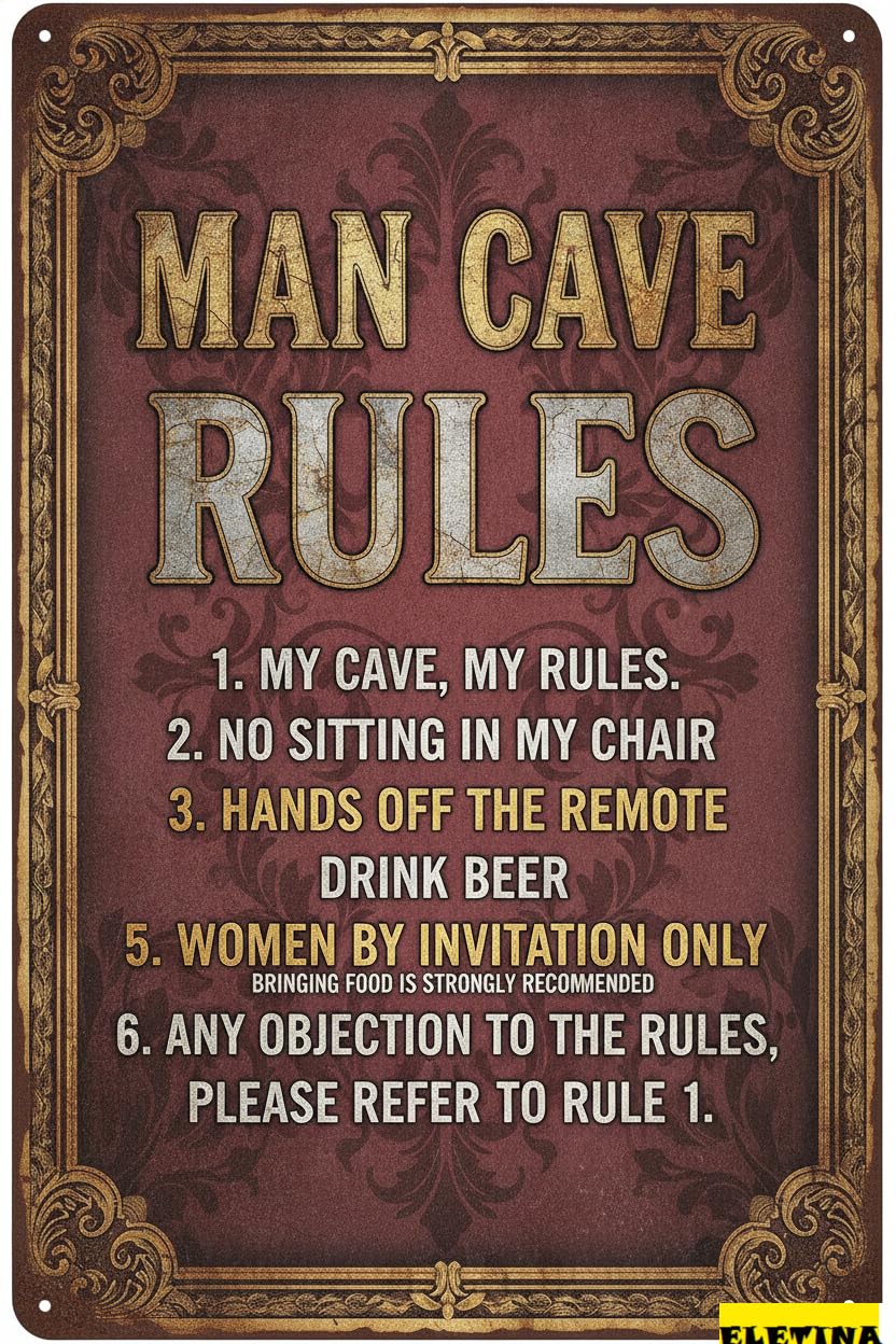 Personalized Sign for Man Cave Rules Metal 8x12in Vintage Plaque Garage Basement Wall Decor Private Property Decorative