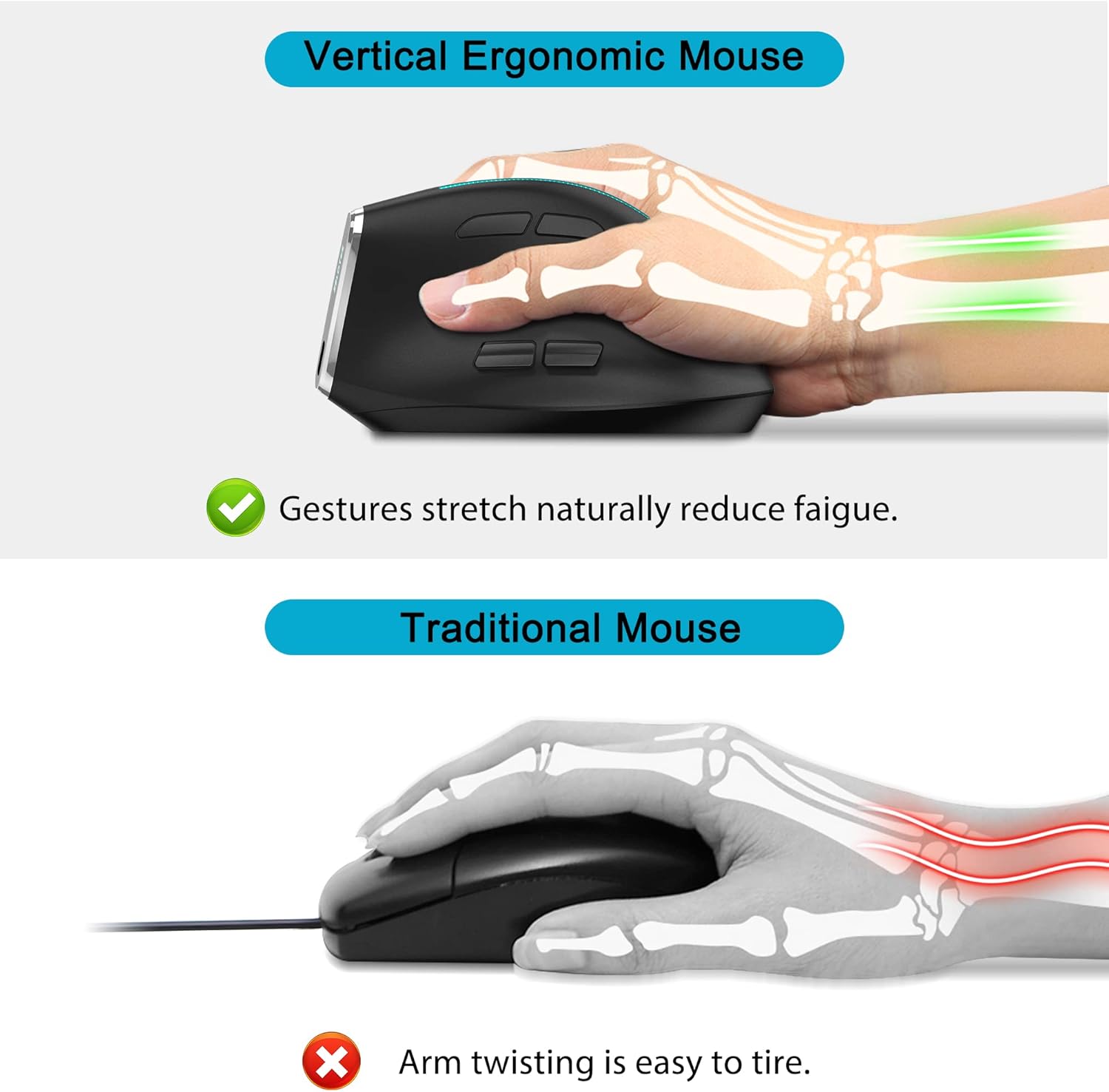 TRELC Wireless Mouse Tri-Mode for 3 Devices (BT 5.0/3.0+2.4GHz), Ergonomic Vertical Mouse with 2400 DPI/8 Buttons, Rechargeable Optical RGB Programmable Mouse for PC/Desktop/Laptop/Tablet