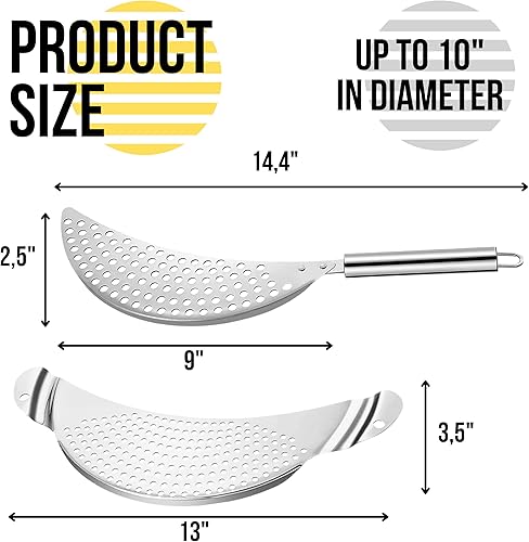 Miniatura 2 de Paquete de 2 coladores de olla con asa, colador de acero inoxidable de 10 pulgadas con mango de media luna, escurridor de olla de media luna,