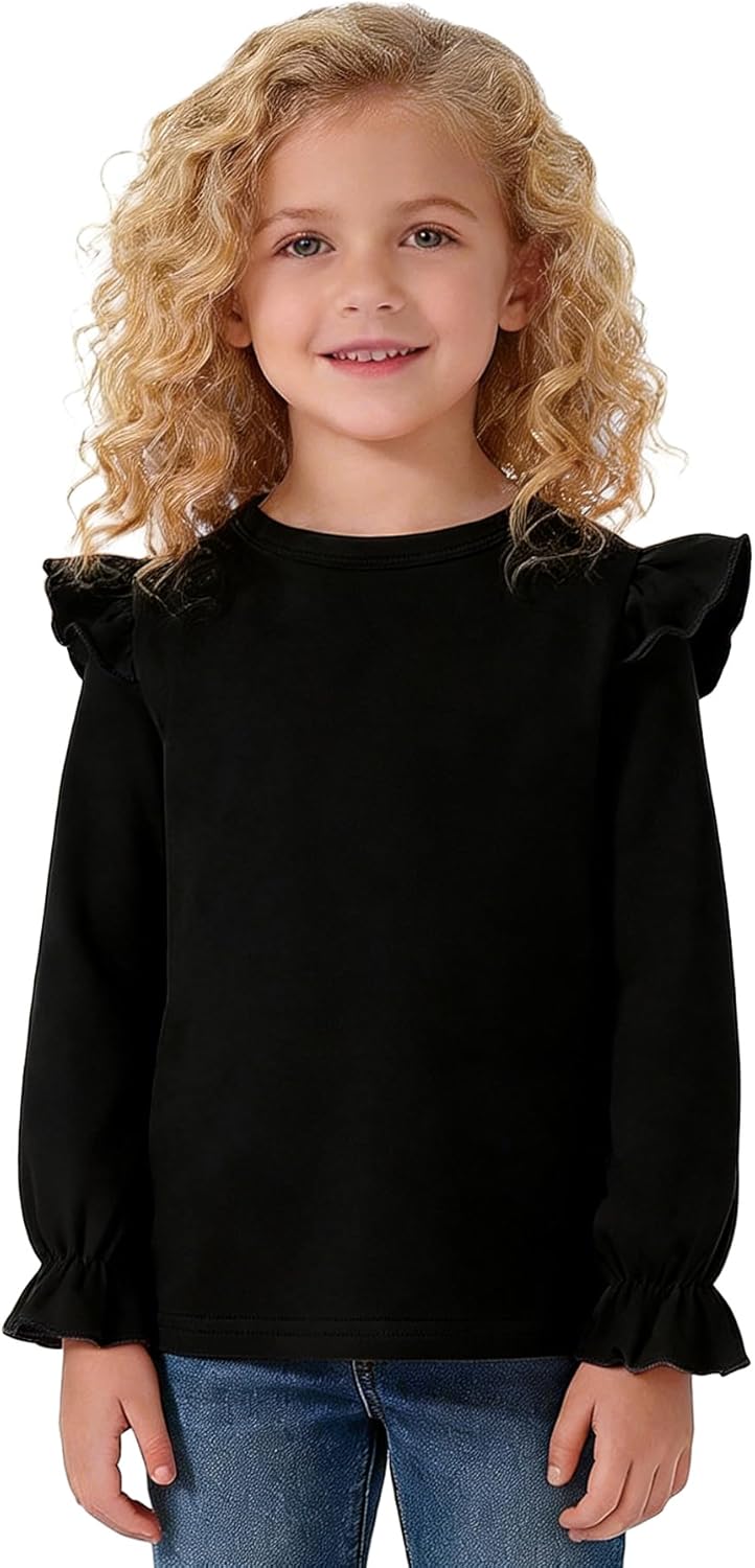Magic Park 12M-14Y Toddler Girl Long Sleeve Blouse Kids Solid Color Tee Little Girls Ruffle Cuffs T-Shirt Winter Casual Tops - Image 2