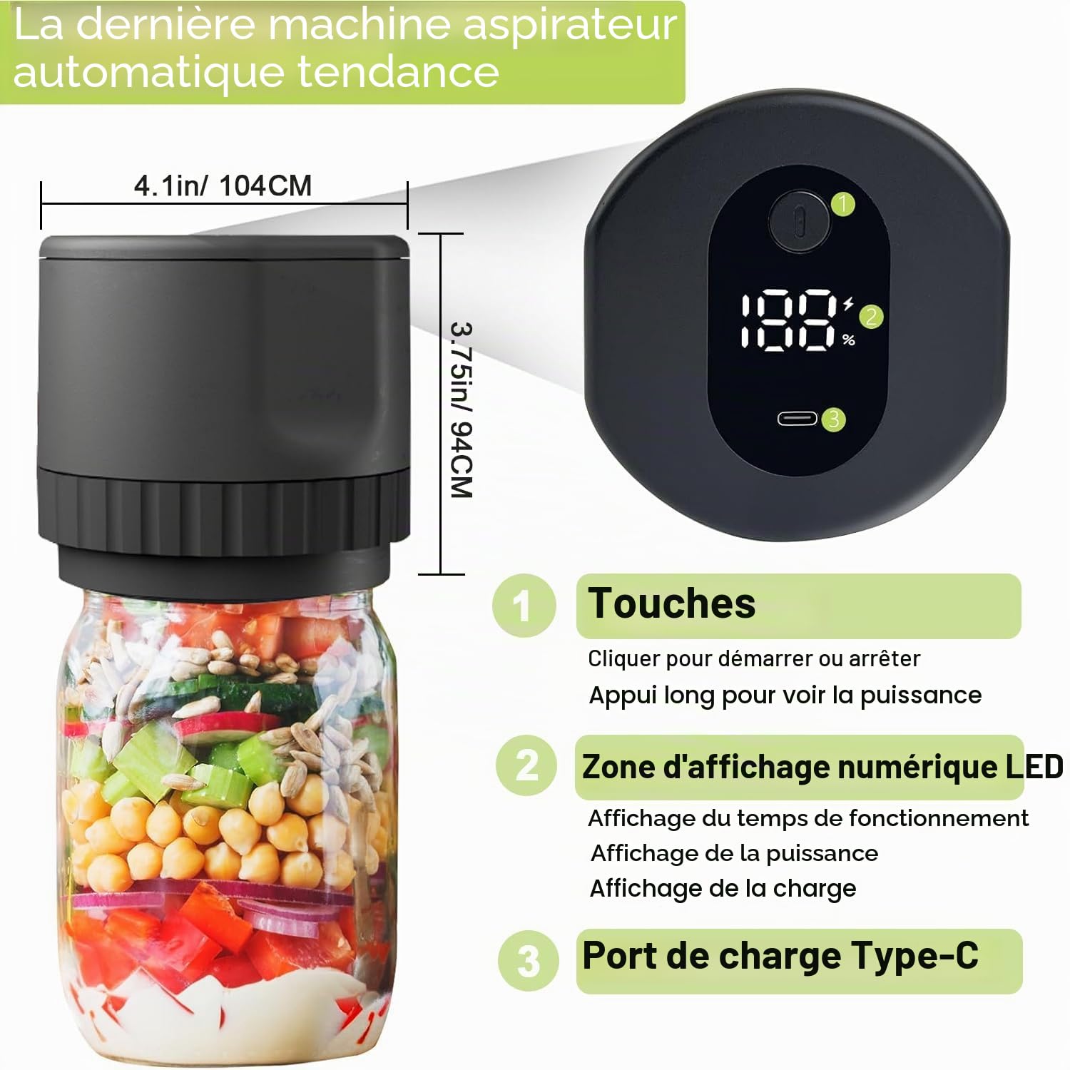 Mason Machine à emballer sous vide électrique pour bocaux Mason pour une large ouverture et une ouverture normale, bocaux, machine à emballer sous vide pour bocaux Mason avec ouvre-boîte