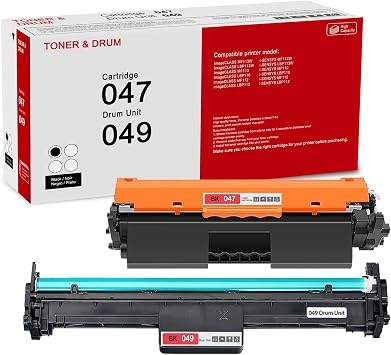1 Pack 047 Black Toner Cartridge & 1 Pack 049 Black Drum Unit Compatible CRG 047 049 Replacement for Canon Color ImageCLASS MF113W LBP113W MF110 LBP110 MF112 LBP112 i-SENSYS MF113W LBP113W Printer