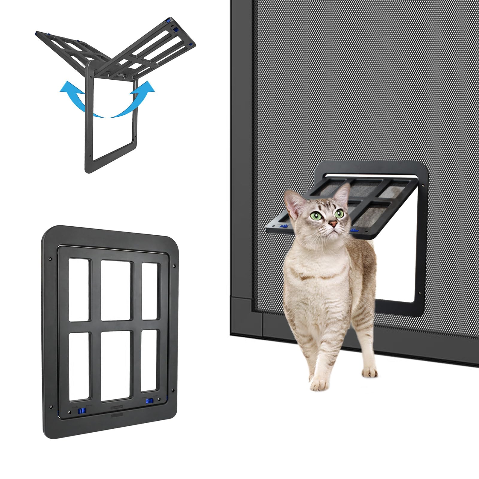 Dog Door for Screen Door, Small Pet Door for Small Dogs Cats, 8.3" x 10.3" Magnetic Flap Auto Close, Lockable Insert, Sliding Screen Door Compatible, Black S