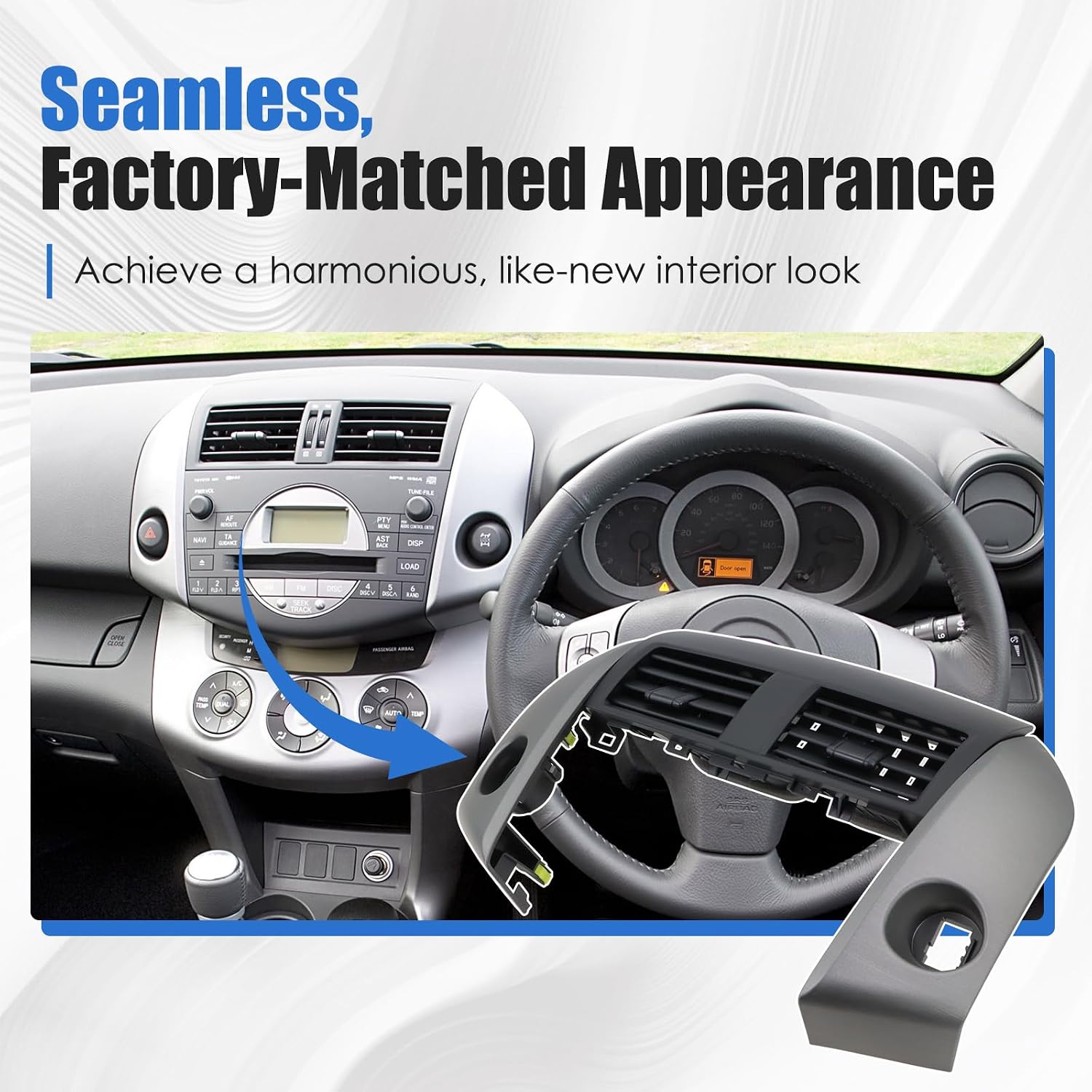 Dashboard Trim Kit, Center Dash AC Air Vent & Cover Strips Trim Fit for Toyota RAV4 2006-2012 Replace# 55413-42070-B0 55412-42060-B0 55670-42060-B0