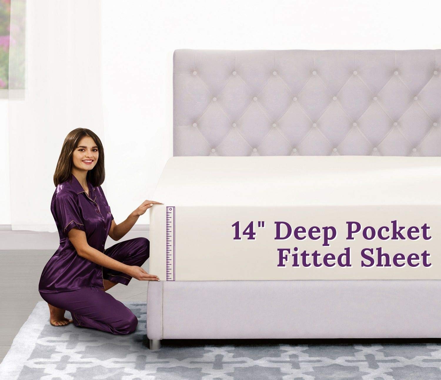 Twin XL Fitted Sheets Only – Kids Size [14” Deep] Pocket Fitted Sheets Best Fit for 12”–16” Mattresses Soft Comfy – Easy Care Wrinkle Free – Deep Pocket Twin XL Fitted Sheet Ivory (Off White)