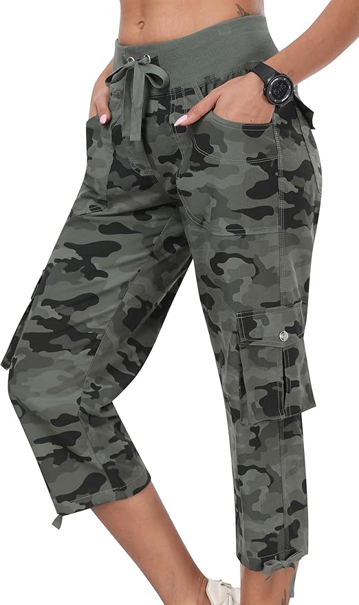 MoFiz Womens Capris with Pockets Loose Fit Casual Capri Pants Dressy Lightweight Ladies Baggy Cargo Pants for Hiking