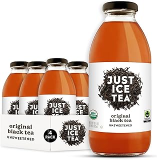 Just Ice Tea Organic Iced Tea, 16 Fl Oz Glass Bottles (Pack of 4) (Original Black Tea)