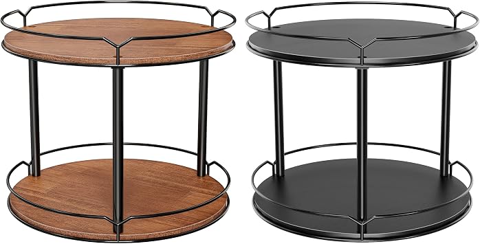 Spice Rack, Set of 2 Lazy Susan Organizer, 2-Tier Turntable Organizer, Rotating Spice Rack Organizer for Cabinet, Compact and Versatile, for Kitchen Countertop12.4" Brown+12.4" Black