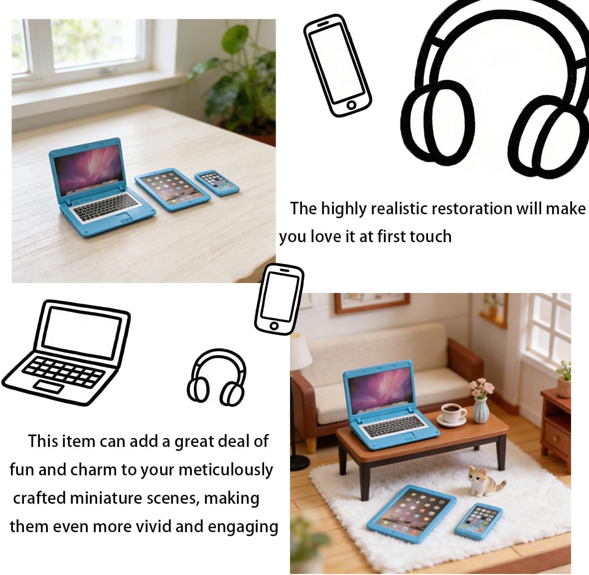 Mini Dollhouse Accessories Set, 1:12 Scale Tiny Miniature Decor for Doll House Furniture DIY (SilverLaptop)