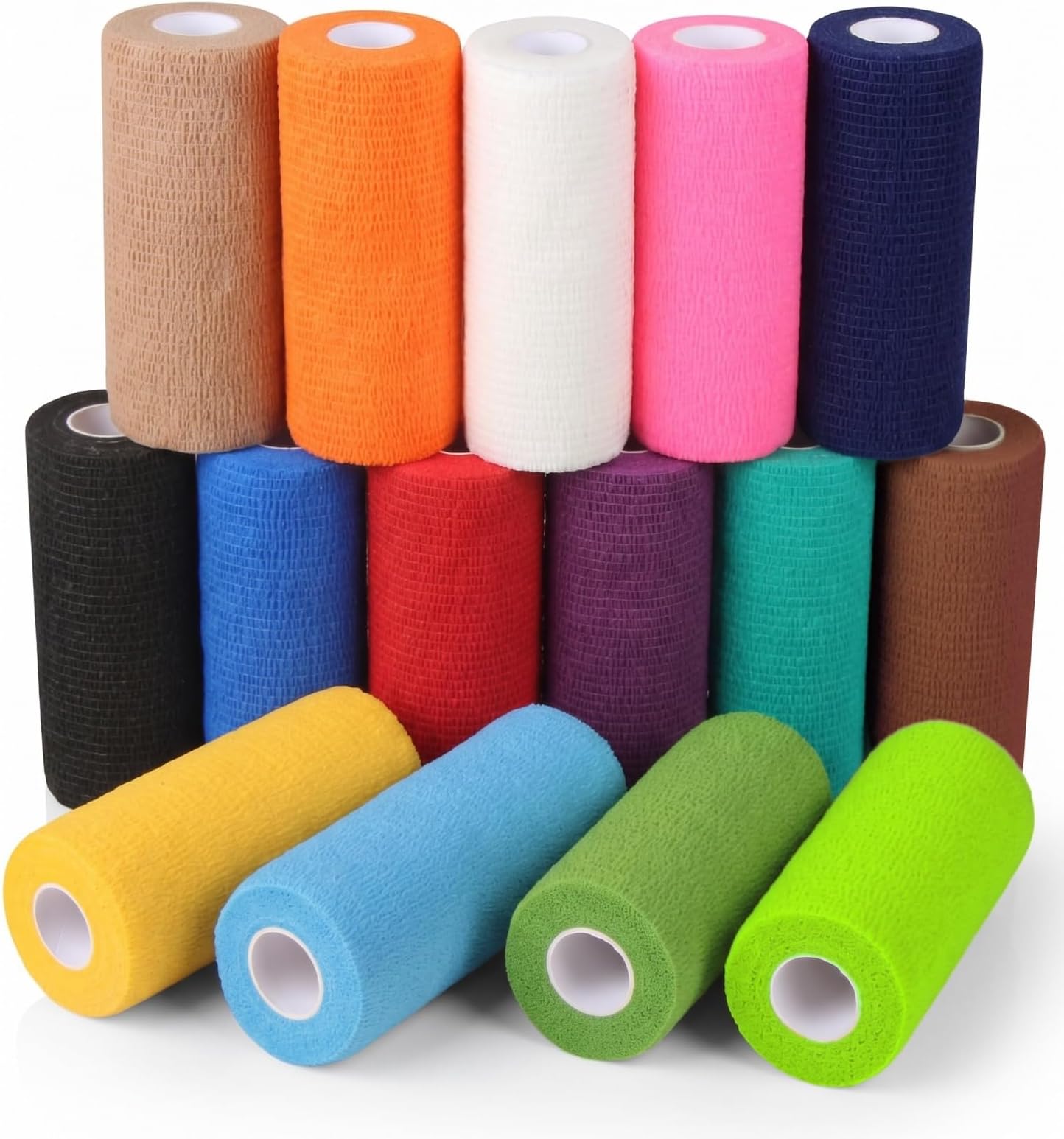 Self Adhesive Bandage Wrap - Pack of 15 Assorted Colors, Breathable & Water-Resistant Vet Wrap for First Aid, Sports Injury, Body Sprains, & Pets (4 Inch Multicolor - 15 Pack)