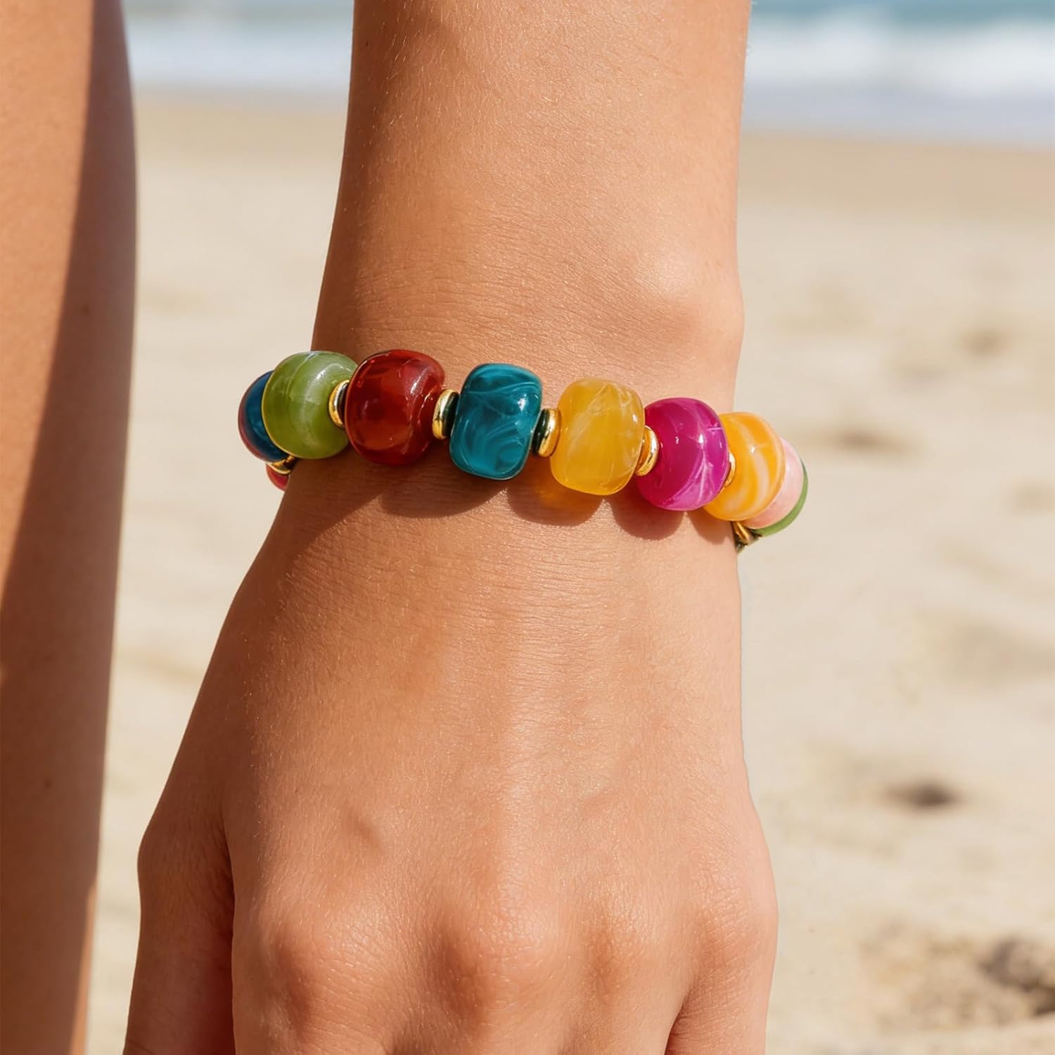 Chunky Beaded Bracelets for Women Trendy Boho Colorful Beach Bracelet Summer Fashion Statement Jewelry Accessories