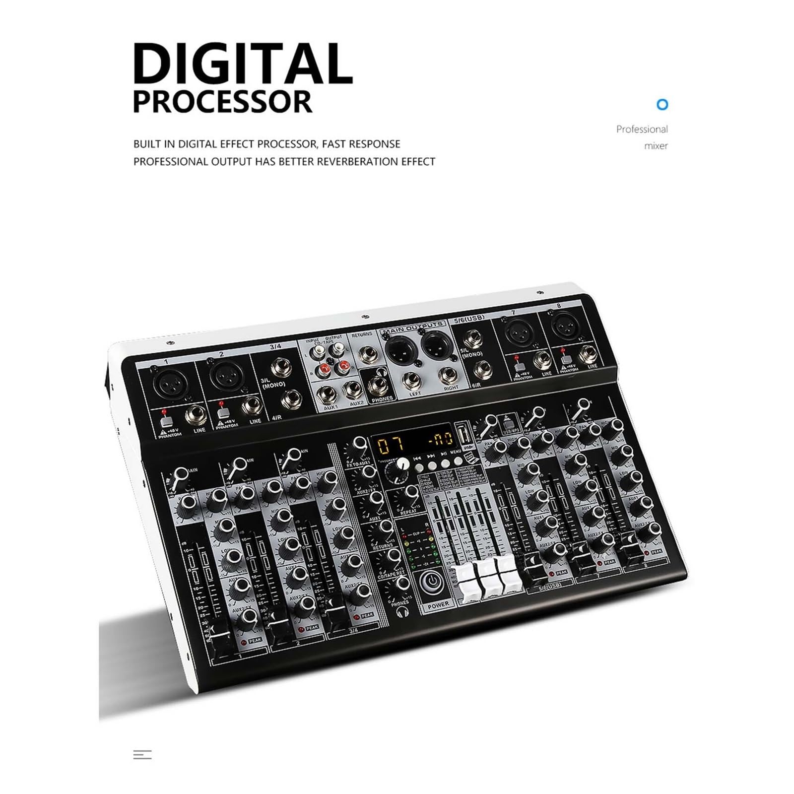 Mikser dźwięku dla DJ-a Mikser Audio Z Efektami Dla Początkujących 4-kanałowe Wejście Stereo Transmisja Na Żywo 8-kanałowy Mikser Wtyczka Miksera Stereo(8 Channle)