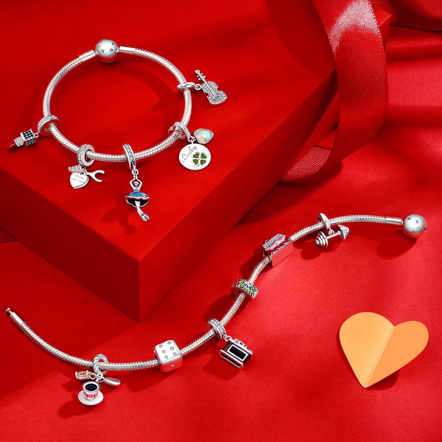 NINGAN 925 Sterling Silver Charm Golden Love Charm Buckle Safety Chain Travel Bead Firefly Dragonfly Pendant, Suitable for Women Bracelet and Necklace as Gift from Mom and Friends