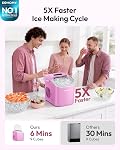 EUHOMY Machine à glace de comptoir avec poignée, 26lbs Par jour, 9 Cubes de glace prêts en 6 Mins, fabricant de glace portable auto-nettoyant avec panier et scoop, pour la maison/cuisine/camping/RV (pink)