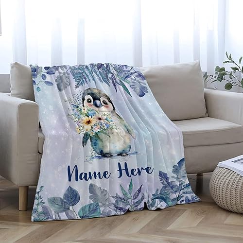 Miniatura 39 de Manta personalizada con diseño de jirafa y elefante, manta de franela suave, acogedora y ligera con nombre para sofá, cama, sofá, regalo, unisex