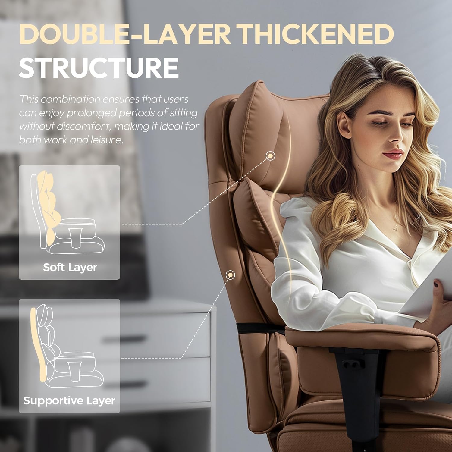 Double-Layered Thickened Backrest of Dowinx Office Chair